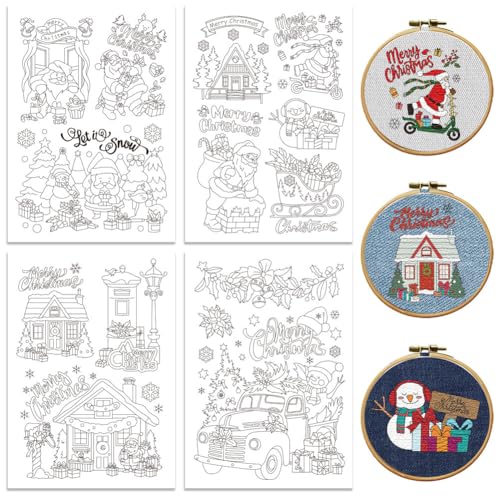 peacoblue Wasserlösliche Stickmuster für Anfänger, 4 Bögen, Weihnachtsszene mit 14 Mustern, abwaschbares Stickpapier für Handnähliebhaber, Frauen, Erwachsene peacoblue Wasserlösliche Stickmuster für Anfänger, 4 Bögen, Weihnachtsszene mit 14 Mustern, abwaschbares Stickpapier für Handnähliebhaber, Frauen, Erwachsene von peacoblue