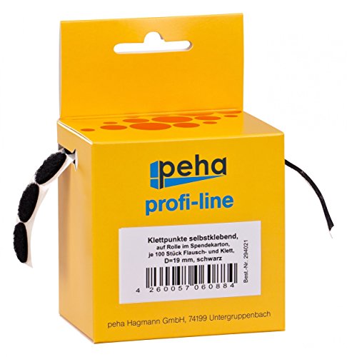 peha® Klettpunkte im Spendekarton, Ø19mm (Haken und Flausch, selbstklebend) (2x100 Stück), Farbe:schwarz von peha