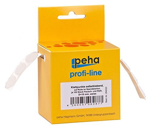 peha® Klettpunkte im Spendekarton, Ø19mm (Haken und Flausch, selbstklebend) (2x100 Stück), Farbe:weiß von peha