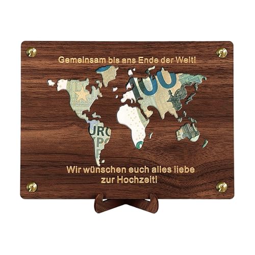 Geldgeschenk aus Holz (20 * 15cm), Originelle Holz Hochzeitskarte, Personalisierte Weltkarte Geldgeschenk Verpackung, Für Flitterwochen, Hochzeitstag, Holzfarbe von peiqiup