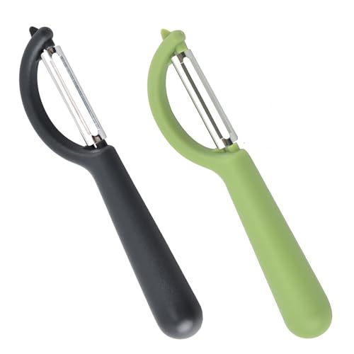 peiqiup Sparschäler (2 Stück), Sparschäler Edelstahl, Mehr mit leicht zu greifenden Griffen, Für Kartoffeln, Karotten,Gemüse und Obst, 16,5 × 3,5 cm, Schwarz+Grün von peiqiup