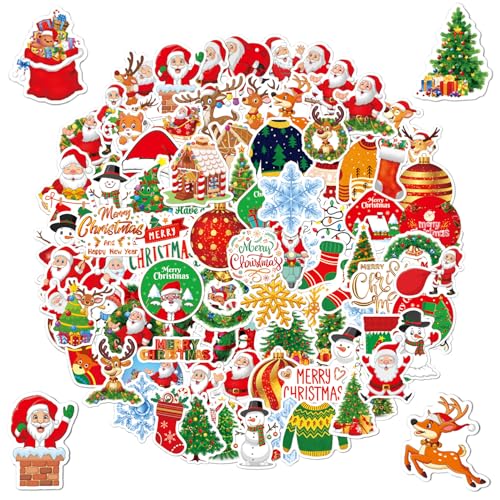 Weihnachtsaufkleber (100 Stück), Set Wasserfeste Weihnachtsmann, für Skateboard, Auto Handys, Fahrrad, Gepäck, Laptop von peiqiup