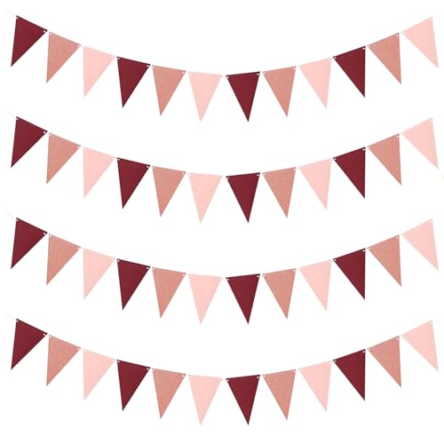 peiqiup Wimpelkette Outdoor (4 Sets), Papier Dreiecke, für Hochzeitsdekoration, Partydekoration, Taufe，1 Setz von etwa 10 Papier dreieckige Banner, Rot von peiqiup