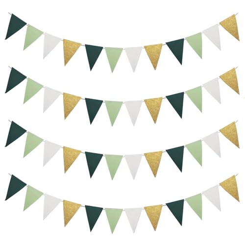 peiqiup Wimpelkette Outdoor (4 Sets), Papier Dreiecke, für Hochzeitsdekoration, Partydekoration, Taufe，1 Setz von etwa 10 Papier dreieckige Banner, Weiß von peiqiup