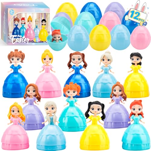 Ostergeschenke für Kinder, 12 Stück Ostereier gefüllt mit Prinzessinnen-Spielzeug für Mädchen, Ostereier Perfekt für Osterkörbchen, Deko für Party, Klassenzimmer & Osteranreize Perfekte Partygeschenke von peiranup