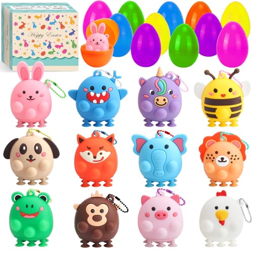 Ostergeschenke für Kinder, 12 Ostereier und 12 3D Tier Pop Puppen, Plastik Ostereier 8.5 cm x 6 cm, Perfekt für Osterkörbchen, Deko für Party, Klassenzimmer & Osteranreize Jungen und Mädchen Ostergeschenke für Kinder, 12 Ostereier und 12 3D Tier Pop Puppen, Plastik Ostereier 8.5 cm x 6 cm, Perfekt für Osterkörbchen, Deko für Party, Klassenzimmer & Osteranreize Jungen und Mädchen von peiranup