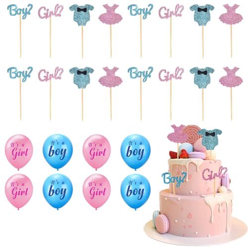 24 Stück Deko-Set für Jungen oder Mädchen, Baby Party Dekoration Kuchen, Junge Cupcake Topper, Tortendeko Baby für Babyparty Gender Reveal Party Baby Shower Kindergeburtstag usw. von peiyee