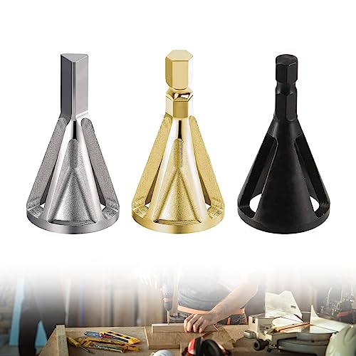 Entgrater Bit Anfaswerkzeug 3 pcs Sechskantschaft Entgraten Werkzeug 3~22mm, Entgraten Externe Fasenwerkzeug,zum Entfernen von Fräsen,für Verschiedene Bohrmaschinen(Gold,Silber,Schwarz) von peiyee