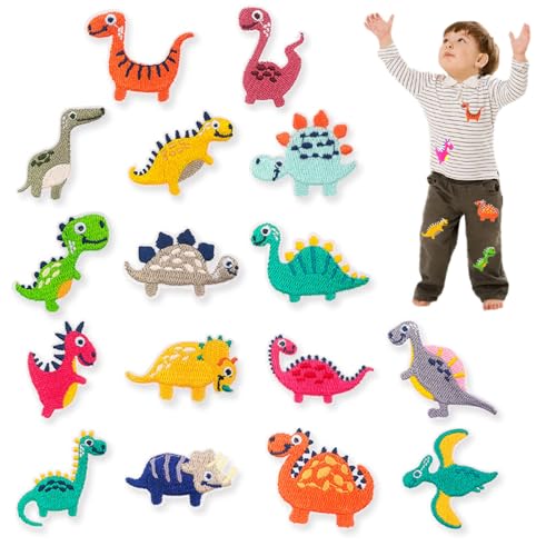 Peiyee 16 StüCk BüGelflicken Dinosaurier Kinder Flicken,Bestickte AufnäHer,Patch Zum AufbüGeln,Applikation FüR Kleidung, Hosen, HüTe, Jeans,Blumen-Applikation, BastelzubehöR Kommt Mit Mini-NäHkäStchen von peiyee