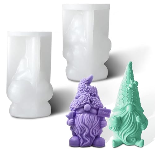 Peiyee Silikonform Kerze Weihnachtsmann,Zwei Verschiedene 3D Wichtel Silikonform,3D Silikonform Weihnachten für Handgefertigte DIY-Geschenke,für DIY Silikon Kerzen Gießform,Formen Seifenform von peiyee