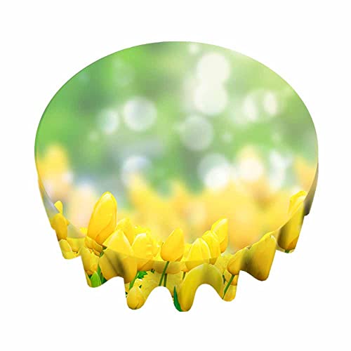 peiyeety Runde Tischdecke mit gelben Tulpen, 152,4 cm, schöne Tulpe, die im Frühling blüht, Tischdeckenschutz für Urlaub, Party, Hochzeit, Geburtstag, Bankettdekoration von peiyeety