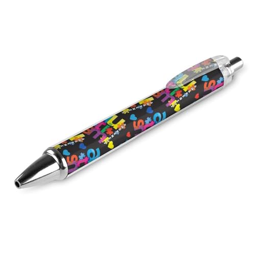 Schnelltrocknender Bürostift, farbenfrohes Puzzle, Autismus-Bewusstsein, schwarz, 0,5 mm feine Spitze, schwarze Tinte, Kugelschreiber mit glatter Schreibfläche von peiyeety