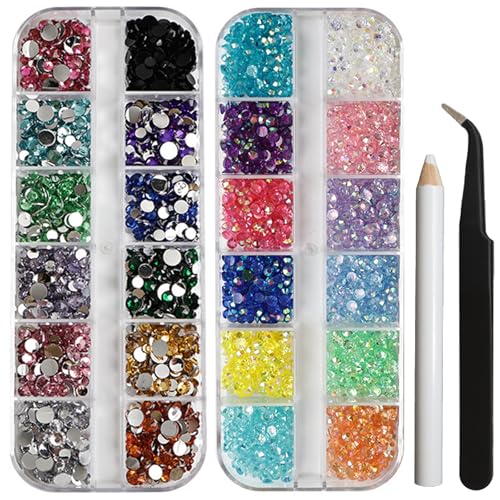 3720 Stück Strasssteine, nageldesign Kristallrhinestones, Mehrere Größen und Farben Glitzersteine Transparenter Runde Strass mit Pinzette Strass Picking Stift Für Nagel Bekleidung DIY von pekifaves