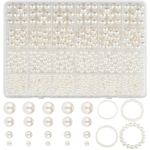 pekifaves 1890 Stück Weiße Perlen zum Auffädeln, Beige Perlen zum Basteln, Runde Deko Beads 4/6/8/10 mm, für Schmuckherstellung, Handwerk, Dekoration und Vasenfüller pekifaves 1890 Stück Weiße Perlen zum Auffädeln, Beige Perlen zum Basteln, Runde Deko Beads 4/6/8/10 mm, für Schmuckherstellung, Handwerk, Dekoration und Vasenfüller von pekifaves