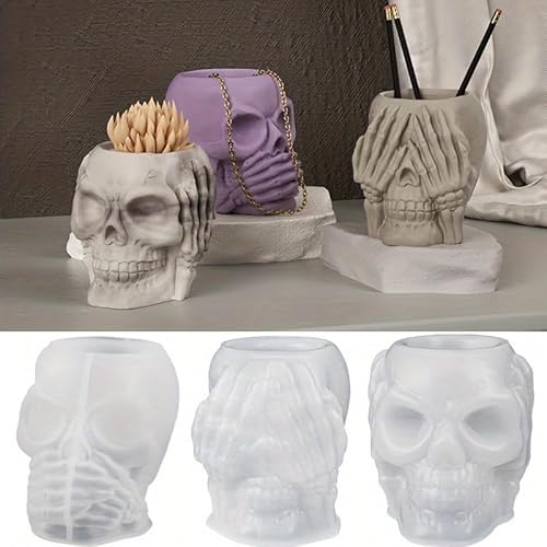pekifaves 3 Stück 3D Totenkopf Kerzenform Epoxidharz Form, Skull Halloween DIY Stifthalter und Blumenkübel Silikonform, für Harz, Seife, Ton, Kerzenwachs, Halloween-Dekoration für zu Hause pekifaves 3 Stück 3D Totenkopf Kerzenform Epoxidharz Form, Skull Halloween DIY Stifthalter und Blumenkübel Silikonform, für Harz, Seife, Ton, Kerzenwachs, Halloween-Dekoration für zu Hause von pekifaves