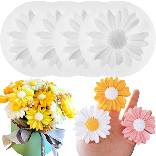 pekifaves 4 Stück Kerzen Silikonformen, Daisy Silicone Kerzenform 3D, Gänseblümchen Silikonformen Kerzen Gießformen Kerzen Blumen, Kerzen Gießen Formen, für DIY Herstellung Kerzen Seife von pekifaves