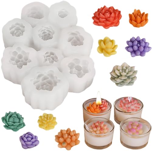 pekifaves 9 Stück sukkulenten Silikonformen Kerzenform Gießformen, silicona 3D Kerzen Selber Machen Formen Silikon Set, für DIY Tortendeko,Seifen, Gips Harzhandwerk, Schokolade von pekifaves