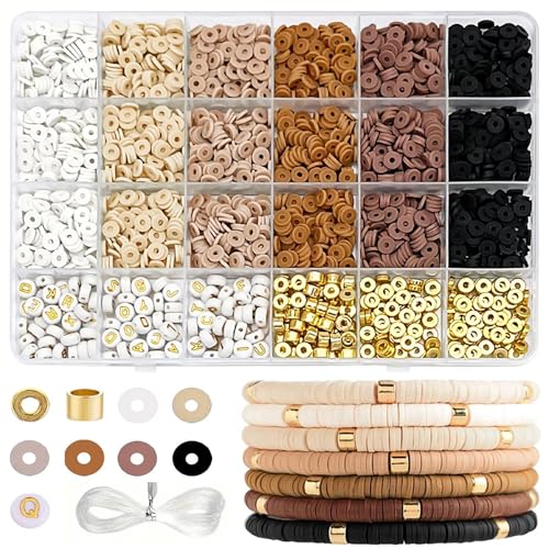 pekifaves Perlen für Armbänder set, 6mm Heishi Bunte Clay Perlen Set, Buchstabenperlen, Clay Beads zum Auffädeln Kit, für Schmuckherstellung, Freundschaftsarmband Selber Machen, Braun Schwarz Weiß pekifaves Perlen für Armbänder set, 6mm Heishi Bunte Clay Perlen Set, Buchstabenperlen, Clay Beads zum Auffädeln Kit, für Schmuckherstellung, Freundschaftsarmband Selber Machen, Braun Schwarz Weiß von pekifaves