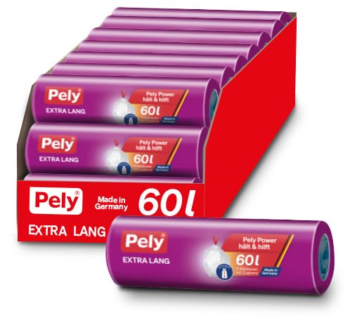 Pely® Zugband-Beutel Anti-Geruch, Vorteilspack, für die Entsorgung von Restmüll (60 Liter extra lang) von pely