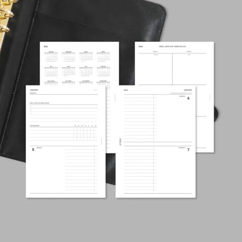 pen & pages® Kalender 2026 "1 Woche auf 4 Seiten" DIN A5 Kalendereinlage für Ringbuch mit Intention Zielen Gewohnheiten DACH Feiertagen und Jahresübersicht 6 fach Lochung von pen & pages