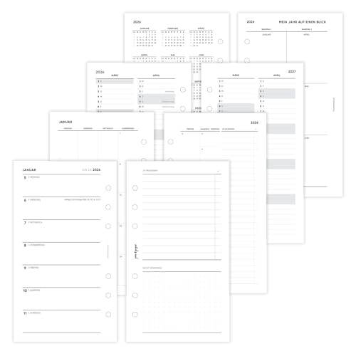 pen & pages® Kalender 2026 "1 Woche eine Seite + ToDo" 1 Woche auf 2 Seiten Personal 9,5 x 17,1 cm Einlage für Ringbuch mit Monatsübersicht Jahresübersicht DACH Feiertagen 6 fach Lochung (All-in-One) von pen & pages
