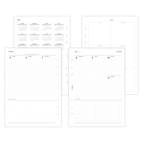 pen & pages® Kalender 2026 "Spalten + ToDo" 1 Woche auf 2 Seiten DIN A5 Kalendereinlage für Ringbuch mit DACH Feiertagen und Jahresübersicht 6 fach Lochung von pen & pages