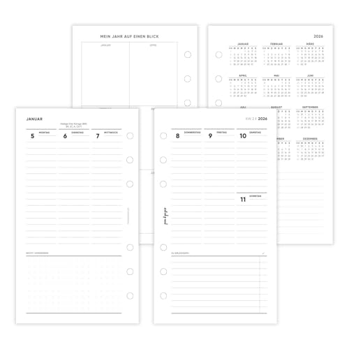 pen & pages® Kalender 2026 "Spalten + ToDo" 1 Woche auf 2 Seiten Personal 9,5 x 17,1 cm Kalendereinlage für Ringbuch mit DACH Feiertagen und Jahresübersicht 6 fach Lochung von pen & pages