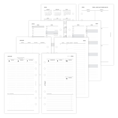 pen & pages® Kalender 2026 "Spalten + ToDo" 1 Woche auf 2 Seiten Personal 9,5 x 17,1 cm Kalendereinlage für Ringbuch mit Monatsübersicht Jahresübersicht DACH Feiertagen 6 fach Lochung (All-in-One) von pen & pages