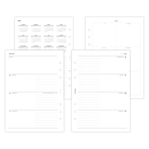 pen & pages® Kalender 2026 "Zeilen halbliniert + ToDo Spalte" 1 Woche auf 2 Seiten DIN A5 Kalendereinlage für Ringbuch mit DACH Feiertagen Jahresübersicht 6 fach Lochung mit Notizfeld von pen & pages