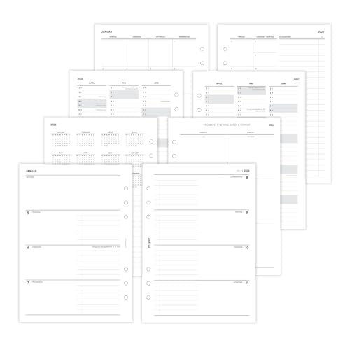 pen & pages® Kalender 2026 "Zeilen halbliniert + ToDo Spalte" 1 Woche auf 2 Seiten DIN A5 Kalendereinlage für Ringbuch mit Monatsübersicht Jahresübersicht DACH Feiertagen 6 fach Lochung (All-in-One) von pen & pages