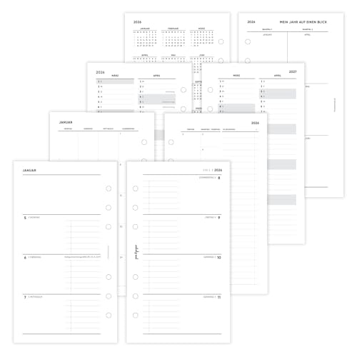 pen & pages® Kalender 2026 "Zeilen halbliniert + ToDo Spalte" 1 Woche auf 2 Seiten Personal 9,5 x 17,1 cm Einlage für Ringbuch mit Monatsübersicht Jahresübersicht DACH Feiertagen (All-in-One) von pen & pages