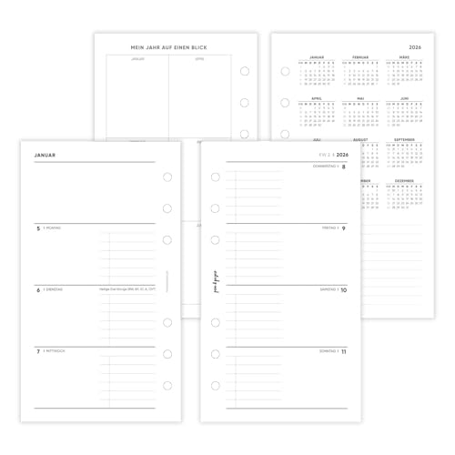 pen & pages® Kalender 2026 "Zeilen halbliniert + ToDo Spalte" 1 Woche auf 2 Seiten Personal 9,5 x 17,1 cm Kalendereinlage für Ringbuch mit DACH Feiertagen Jahresübersicht 6 fach Lochung mit Notizfeld von pen & pages