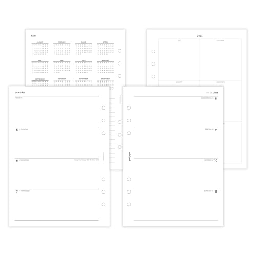 pen & pages® Kalender 2026 "Zeilen unliniert" 1 Woche auf 2 Seiten DIN A5 Kalendereinlage für Ringbuch mit DACH Feiertagen und Jahresübersicht 6 fach Lochung und Notizfeld von pen & pages