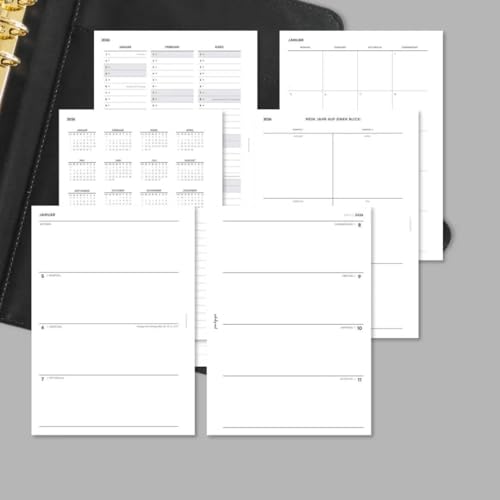 pen & pages® Kalender 2026 "Zeilen unliniert" 1 Woche auf 2 Seiten DIN A5 Kalendereinlage für Ringbuch mit Monatsübersicht Jahresübersicht DACH Feiertagen 6 fach Lochung (All-in-One) von pen & pages