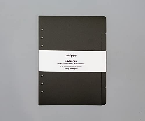 pen & pages® Register Trennblätter für Ringplaner - Din A5-6 Löcher - Divider, Din A5 Organizer, 14,8 x 21 cm (schwarz) von pen & pages
