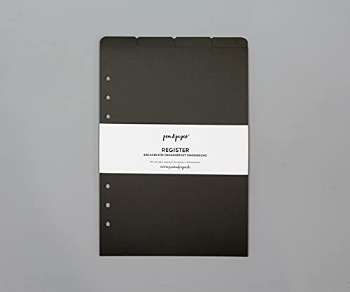 pen & pages® Register Trennblätter für Ringplaner - Din A5-6 Löcher - Divider, Din A5 Organizer, 14,8 x 21 cm (schwarz (Taps oben)) von pen & pages