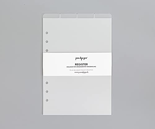 pen & pages® Register Trennblätter für Ringplaner - Din A5-6 Löcher - Divider, Din A5 Organizer, 14,8 x 21 cm (transparent (Taps oben)) von pen & pages