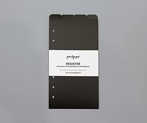 pen & pages® Register Trennblätter für Ringplaner - Personal - 6 Löcher - Divider, Personal A6 Organizer, 9,5 x 17,1 cm (schwarz (Taps oben)) von pen & pages