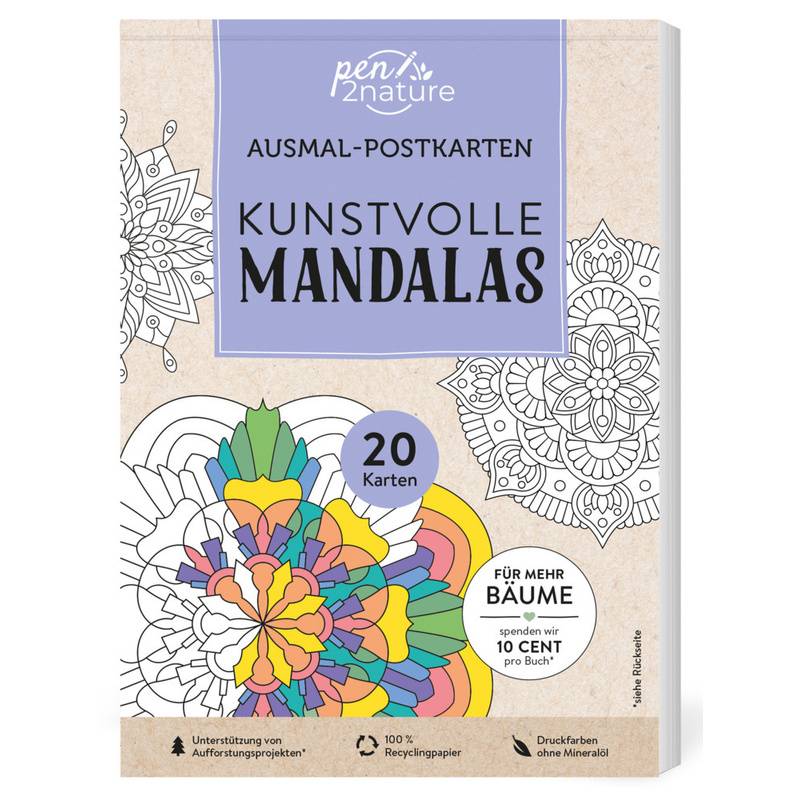 Ausmal-Postkarten Kunstvolle Mandalas | 20 Karten - pen2nature, Kartoniert (TB) von pen2nature
