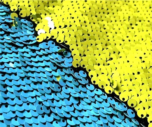 penepico Sensorischer Wand-Pailletten-Flip-Stoff für Kinder, Zweifarbiger Pailletten-Paillettenstoff, taktiler sensorischer Spielstoff für autistische Kinder (gelb + himmelblau, 0.5yard(45cm*125cm)) von penepico