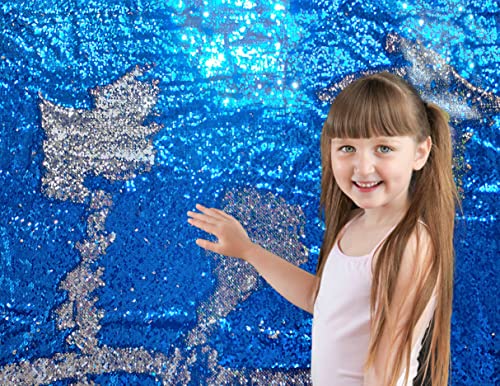 penepico Sensorischer Wand-Pailletten-Flip-Stoff für Kinder, Zweifarbiger Pailletten-Paillettenstoff, taktiler sensorischer Spielstoff für autistische Kinder (saphirblau+Silber, 0.5yard(45cm*125cm)) von penepico
