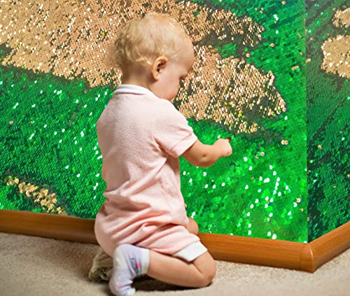 Sensorischer Wand-Pailletten-Flip-Stoff für Kinder 1,8 m, Zweifarbiger Pailletten-Paillettenstoff, taktiler sensorischer Spielstoff für autistische Kinder (smaragdgrün + gold, 2yards(182cm*125cm)) von penepico