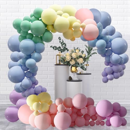 penobon Balloons Pastell Luftballons Girlande Kit,175 Stück Regenbogen Luftballons Pastell Ballons Macaron für schöne Party Deko, Hochzeitsdeko von penobon