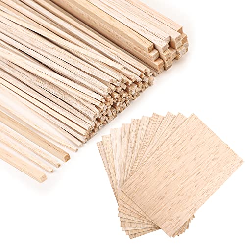 150 Stück Balsaholzstäbe, Hartholz, quadratisch, Holzhandwerk, Dübelstangen, unlackiert, 30.5 cm, Balsaholzplatten, dünne Holzstreifen 1/4 Zoll 1/8 Zoll für Handwerk, Modelle, Herstellung von Zubehör von peony man