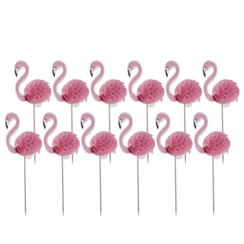 perfeclan 12pcs Flamingo Kuchendeckel Kuchenstecker Cupcake Topper Tortenaufsatz Muffin Picker Party von Perfeclan