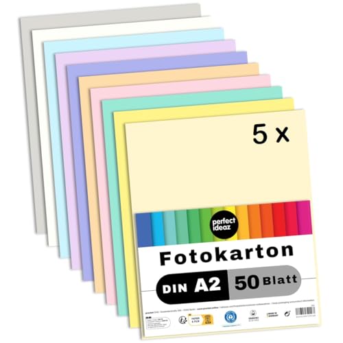 perfect ideaz - 250 Blatt Fotokarton DIN-A2, 10 Farben, stabiler recycling Karton 300 g/m², Made in Germany, Blauer Engel zertifiziert perfect ideaz - 250 Blatt Fotokarton DIN-A2, 10 Farben, stabiler recycling Karton 300 g/m², Made in Germany, Blauer Engel zertifiziert von perfect ideaz