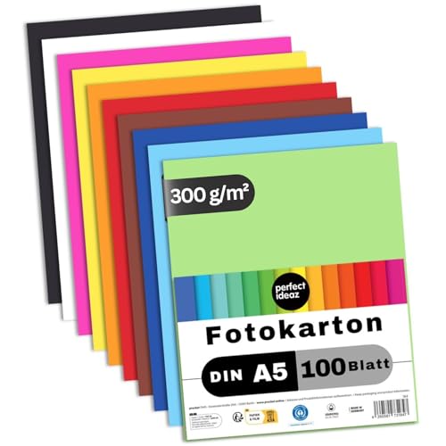 perfect ideaz - 100 Blatt Fotokarton DIN-A5, 10 Farben, 300 g/m², made in Germany, Blauer Engel zertifiziert perfect ideaz - 100 Blatt Fotokarton DIN-A5, 10 Farben, 300 g/m², made in Germany, Blauer Engel zertifiziert von perfect ideaz
