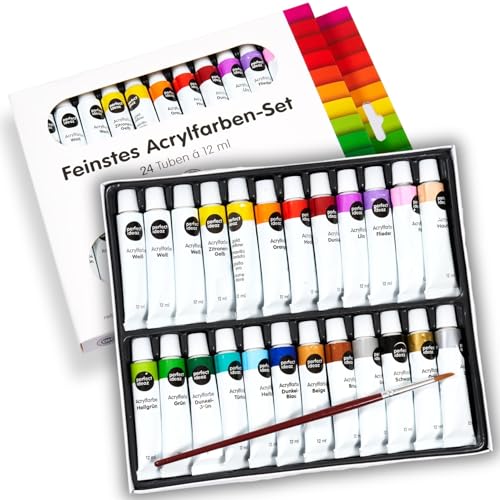 perfect ideaz - Acrylfarben Set - 24 x 12 ml inkl. Pinsel - Kreatives Farbspektakel - ungiftig – inspirierendes Malen für Kinder & Erwachsene - Professionelle Qualität perfect ideaz - Acrylfarben Set - 24 x 12 ml inkl. Pinsel - Kreatives Farbspektakel - ungiftig – inspirierendes Malen für Kinder & Erwachsene - Professionelle Qualität von perfect ideaz