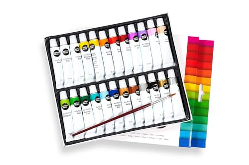 perfect ideaz - Acrylfarben Set - 24 x 12 ml inkl. Pinsel - Kreatives Farbspektakel - ungiftig – inspirierendes Malen für Kinder & Erwachsene - Professionelle Qualität von perfect ideaz