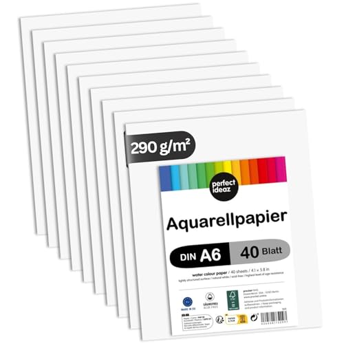 perfect ideaz • 40 Blatt Aquarellpapier DIN-A6, 290 g/m², Watercolor Paper säurefrei, Aquarell-Karton FSC® zertifiziert von perfect ideaz